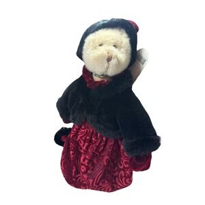Vntg Russ "Marisa"Teddy Bear Black‎ Coat Red Hat & Trim Purse 30's Style 12" NWT